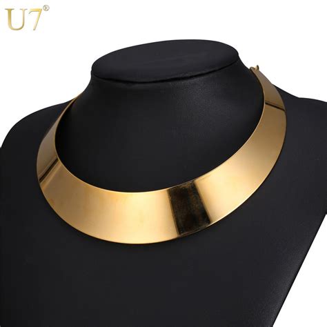 2017 Unique Gold Statement Women Choker Necklace 18k Gold Plated Stainless Steel African Chunky ...