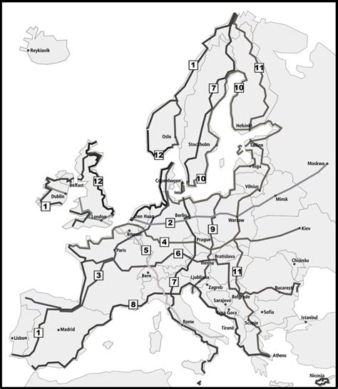 Map of the EuroVelo routes – This outlines the routes (with their ...