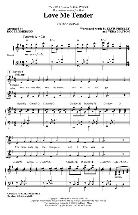 Love Me Tender (arr. Roger Emerson) by Elvis Presley Sheet Music for SSA Choir at Sheet Music Direct