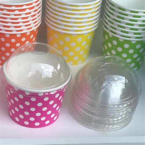 50 12OZ Ice Cream Paper Cups Lids Birthday Party Polka Dot | Etsy