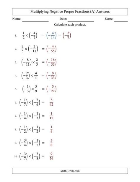 Multiplying Positive And Negative Fractions Worksheet