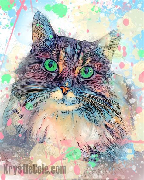 Long-haired Cat Print Cat Artwork. Cat Art on CANVAS or - Etsy