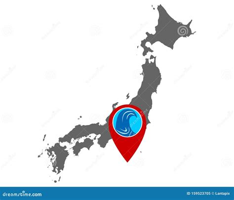 Map of Japan and Pin with Tsunami Warning Stock Vector - Illustration of gray, tidal: 159523705