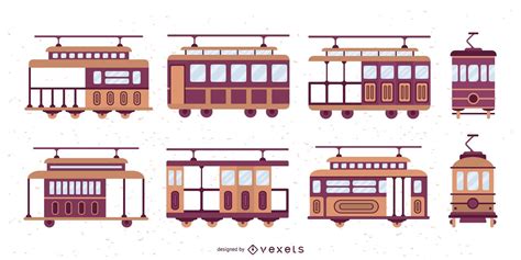 Trolley Car Flat Design Illustration Set Vector Download