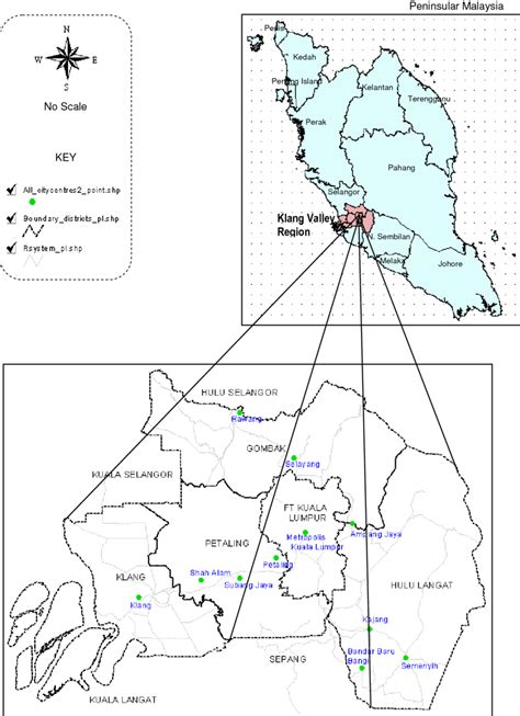 The location map of the Klang Valley and its cities | Download ...