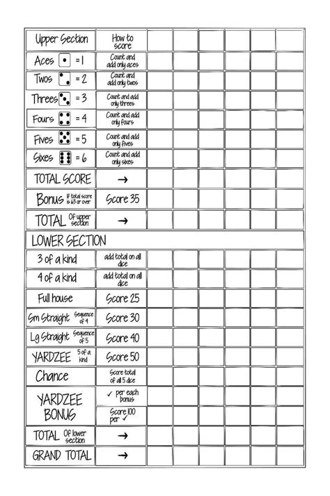 Printable 24x36 YARDZEE/ YAHTZEE Score Card File Fill in the Blankdiy Yardzee Scorecard Digital ...