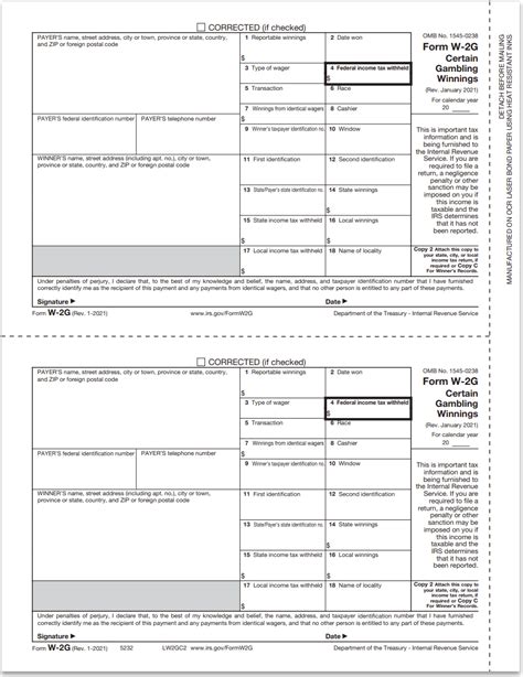 W2G Forms for Gambling Winnings, Winner Copy C-2 - DiscountTaxForms