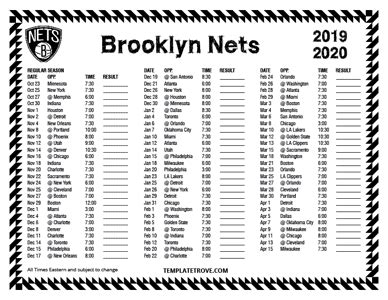 Printable 2019-2020 Brooklyn Nets Schedule