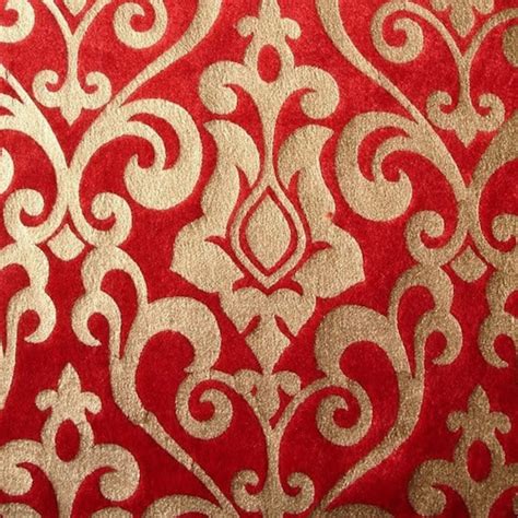 Red Damask Printed Velvet Fabric By The YardVelvet Fabric