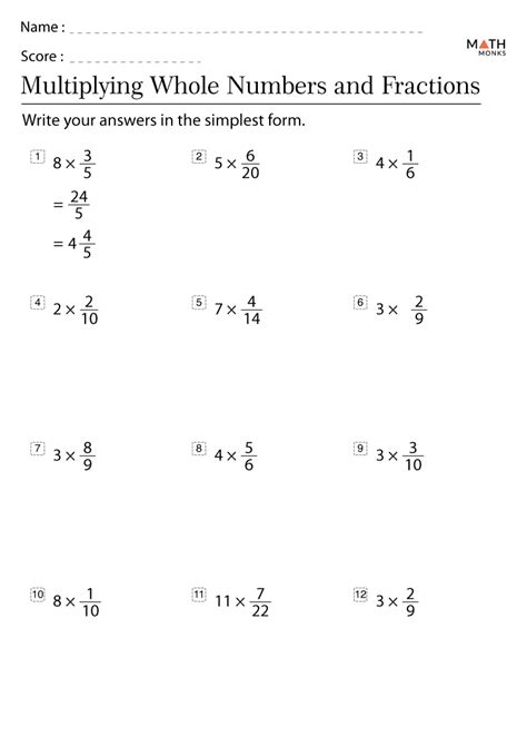 Multiplying Fractions Worksheets with Answer Key