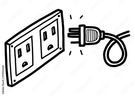 plug and electric socket / cartoon vector and illustration, black and ...