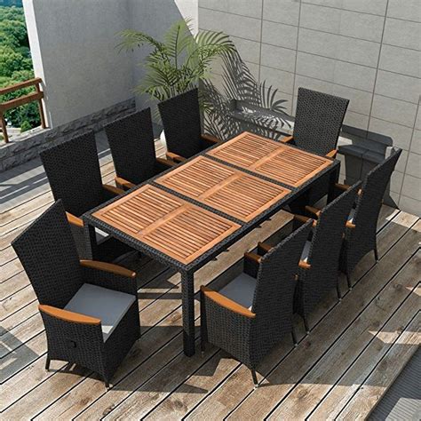 Festnight 9 Piece Outdoor Wicker Patio Garden Dining Set,Black Poly ...