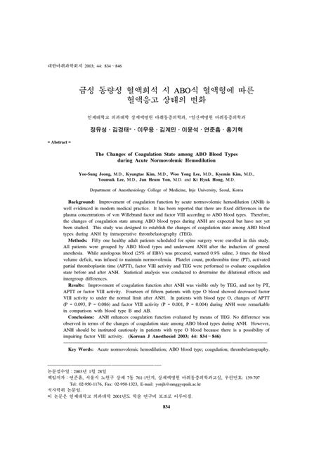 (PDF) The Changes of Coagulation State among ABO Blood Types during Acute Normovolemic Hemodilution