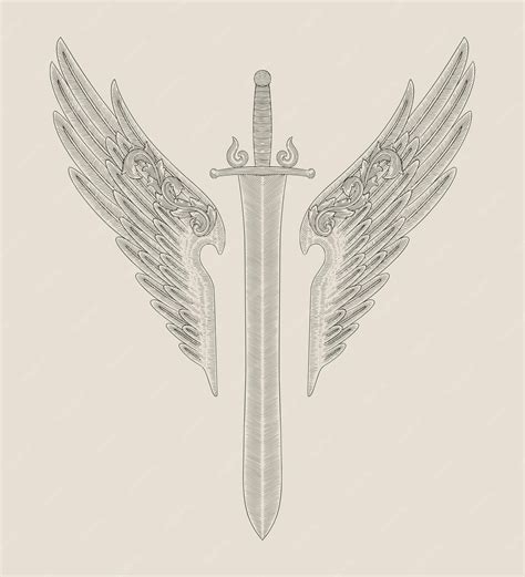 Premium Vector | Antique sword with wings vintage engraving drawing ...