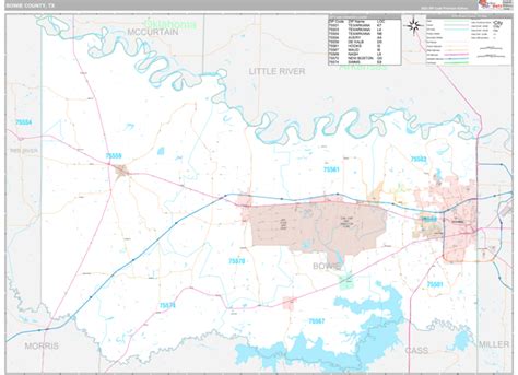 Bowie County, TX Zip Code Map - Premium