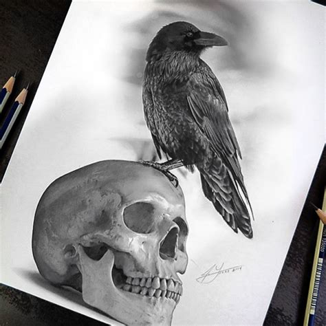 The Raven and The Skull - Pencil Drawing by Julio Lucas :: Behance