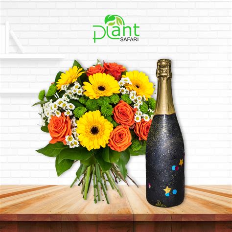 Gift Pack-Flower Bouquet + Champagne - Plant Safari