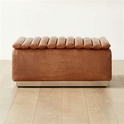 Salon Modern Brown Leather Ottoman | CB2