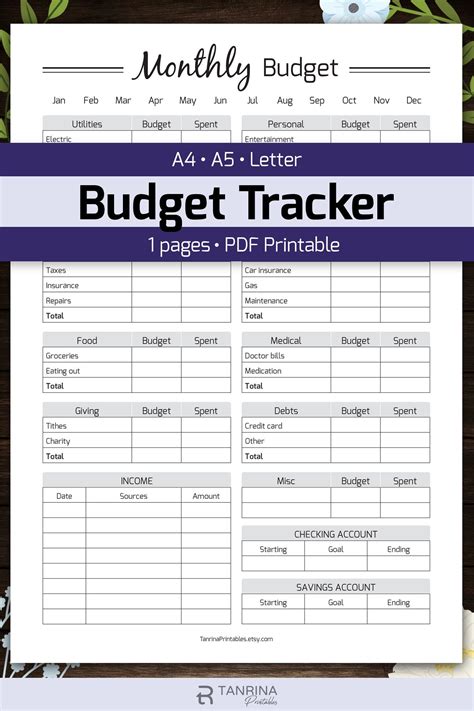 Monthly Budget Planner Printable Finance Money Tracker | Etsy | Budget planner printable ...