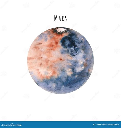 Watercolor Mars. Hand Drawn Illustration is Isolated on White. Painted ...