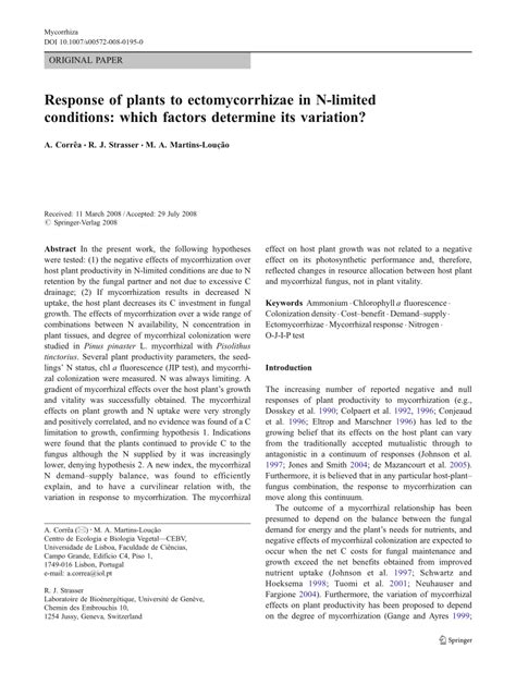 (PDF) Response of plants to ectomycorrhizae in N-limited conditions ...