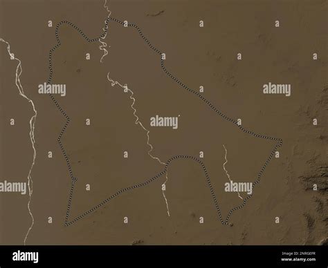 Sennar, state of Sudan. Elevation map colored in sepia tones with lakes and rivers Stock Photo ...