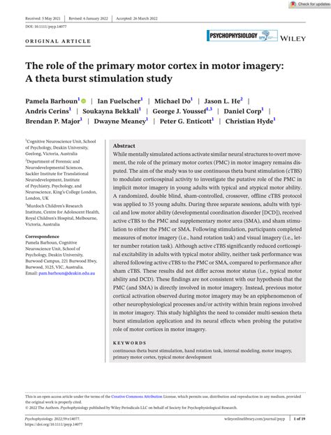 (PDF) The role of the primary motor cortex in motor imagery: A theta burst stimulation study