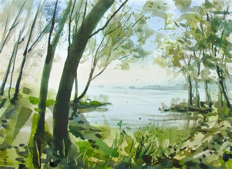 Watercolor - forest and lake summer - 20x speed painting demo | Painting demo, Summer painting ...