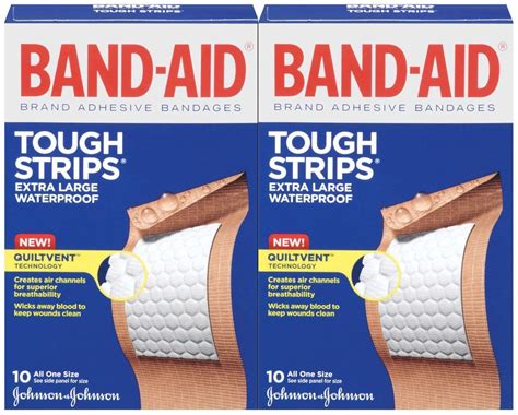 Band-Aid Tough-Strips Waterproof Adhesive Bandages, 10 strips, 2 pack ...