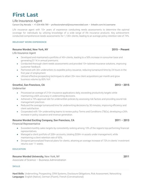 Life Insurance Agent Resume Examples for 2024 | Resume Worded