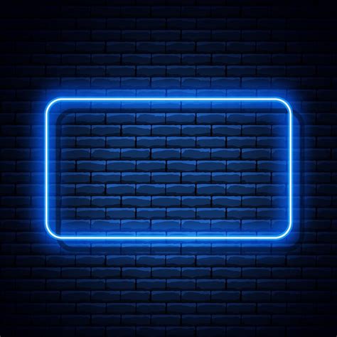 Premium Vector | Blue neon rectangular frame on brick wall.