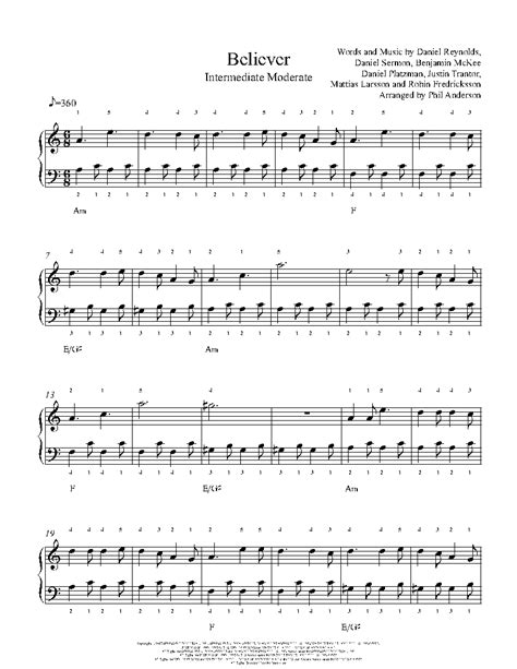 Believer by Imagine Dragons Piano Sheet Music | Intermediate Level