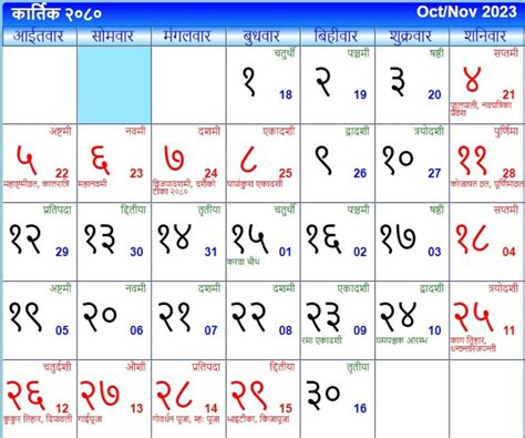 Nepali Calendar 2080 Kartik - Naya Nepali Calendar