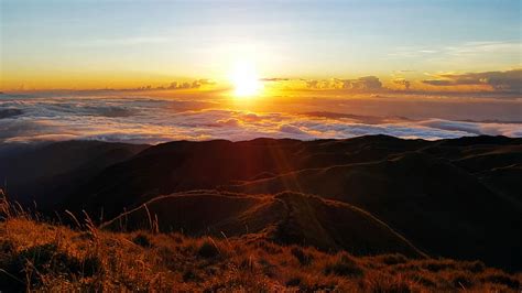 HD wallpaper: Mount Pulag Sunrise, silhouette photo of mountain during ...