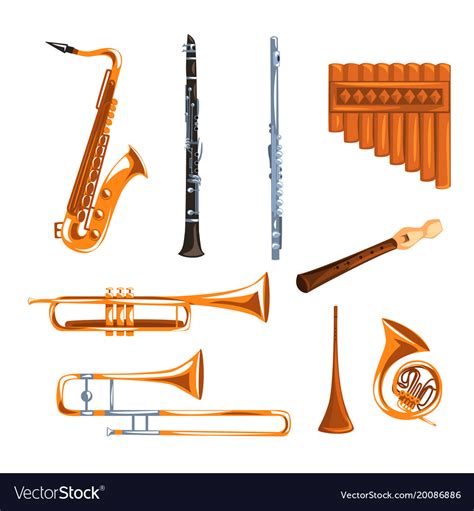 Musical wind instruments set saxophone clarinet Vector Image