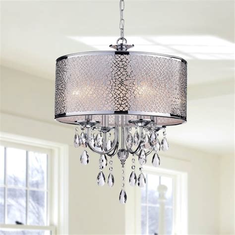 Indoor 4-light Chrome/ Crystal/ White Shades Chandelier - 12994824 - Overstock.com Shopping ...