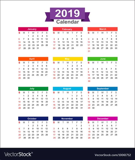 Simple 2019 Year Calendar Royalty Free Vector Image - vrogue.co