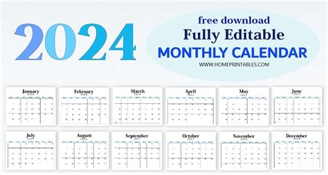 2024 Calendar Year Printable Word Template Free - Printable Online