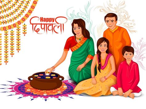 Premium Vector | Indian family people celebrating Happy Diwali festival holiday of India