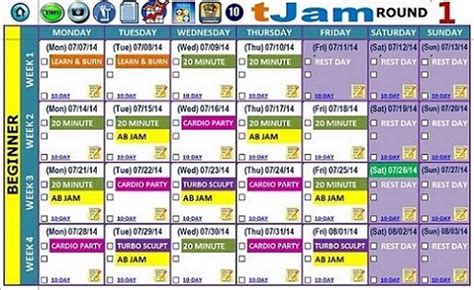 Excel Workout Tool for Turbo JAM