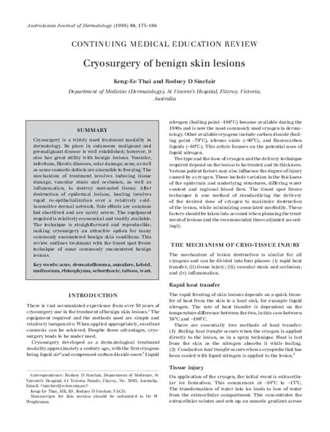 (PDF) Cryosurgery of benign skin lesions | Keng-ee Thai and Rodney Sinclair - Academia.edu