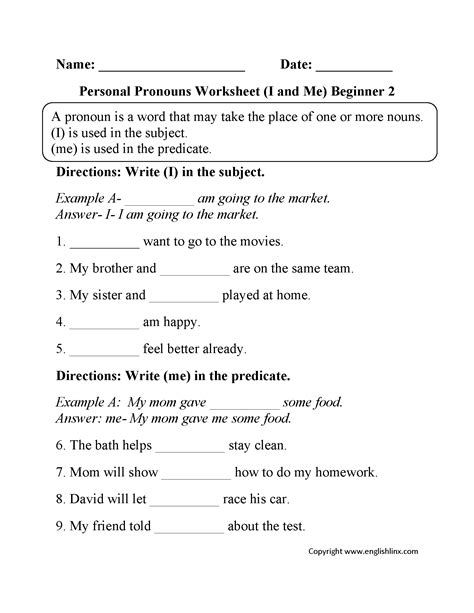 Personal Pronouns Worksheet 8th Grade