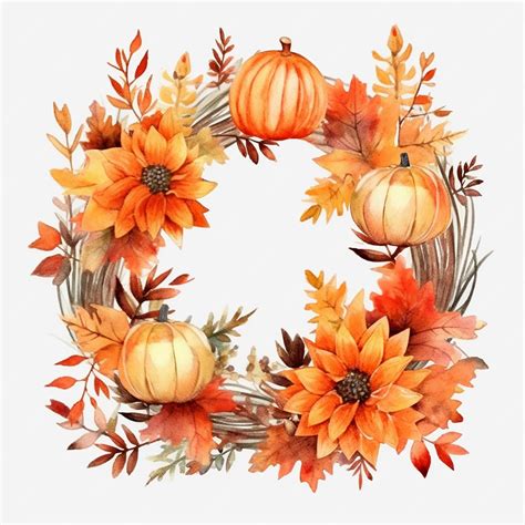 Premium AI Image | Watercolor Autumn Wreath Clipart white background