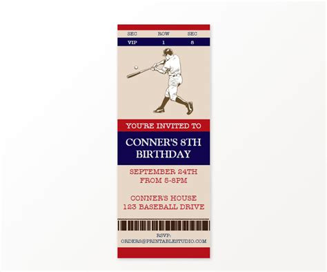 Vintage Baseball Ticket Invitation - Printable Studio