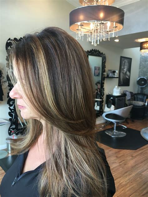 Sunkissed Brunette Balayage I used a level 6 base and added some swept in highlights around he ...