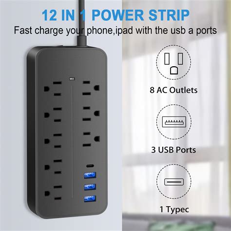 Factory Direct Surge Protector Flat Plug With 8 Outlets 3 Usb Ports 1 ...