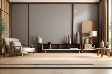 Premium AI Image | Cabinet in living room with tatami mat floor and ...