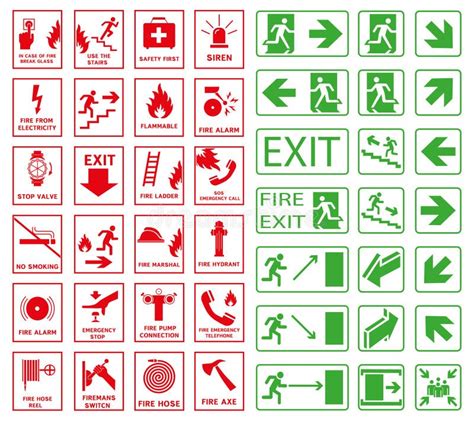 Set of Emergency Exit and Fire Exit Signs, Fire Gathering Place, Emergency Exit Direction ...
