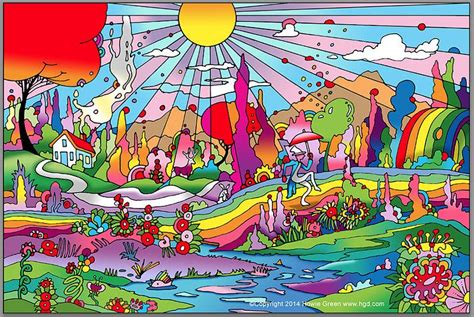 Red roof cottage Pop Art fantasy landscape | Psychedelic drawings ...