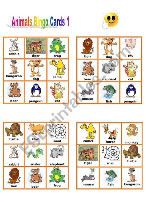 Animal Bingo Cards 1/3 - ESL worksheet by petili